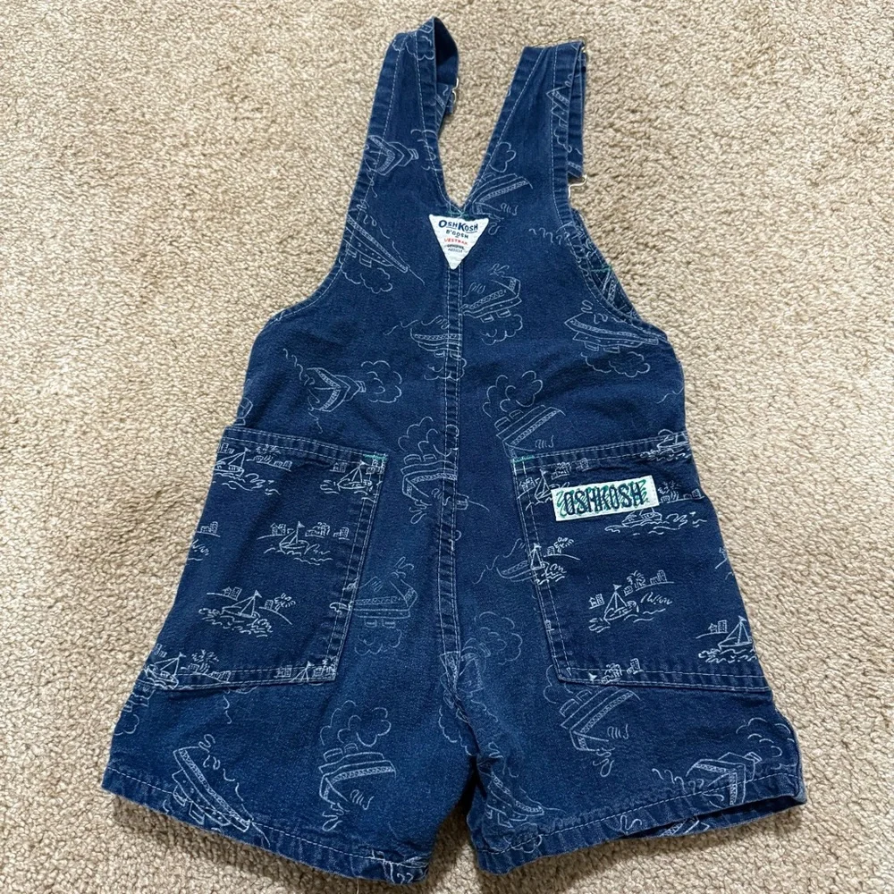 Vintage Oshkosh B'Gosh Denim Shortall Boats Overall Paper Tag Boy Size 6‎